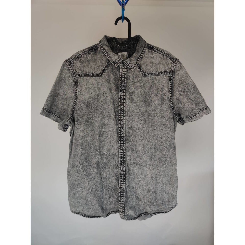 (V) SUPER RARE Guess Men button down shirt S/S jean casual slim fit sz L